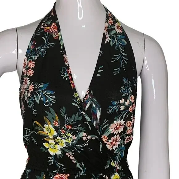 Halter V Neck Floral Party Split Maxi Romper Dress Size S - Picture 2 of 10